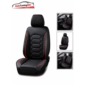Set Huse Scaune auto universale ,piele ecologica negru cu cusatura rosie - Img 2
