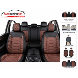 Set huse scaune auto universale,piele ecologica negru cu maro, fata-spate