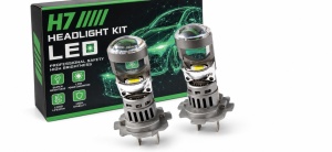 Set 2 becuri LED H7 cu lentila convexa,6000K, plug&Play, carcasa din aluminiu