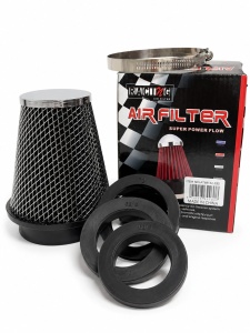 Filtru Aer Sport Universal Conic cromat cu adaptoare si colier metalic