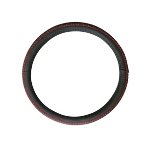 Husa volan contur negru imitatie piele perforata neagra cu imitatie piele perforata si cusatura rosie ATA3107
