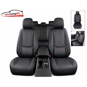 Set huse scaun Universale din Piele Ecologica Neagra Premium-set complet Fata +Spate