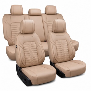 Set huse scaune auto Milano HybridFit – crem, piele ecologică, universale, față-spate - Img 2