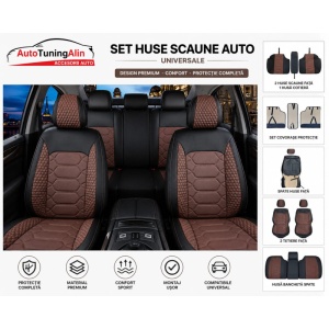 Set huse scaune auto universale,piele ecologica negru cu maro, fata-spate - Img 2