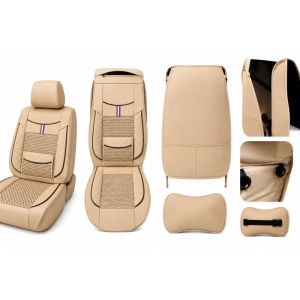 Husa scaun auto universala -Imitatie piele si material textil respirabil BEJ - Img 2