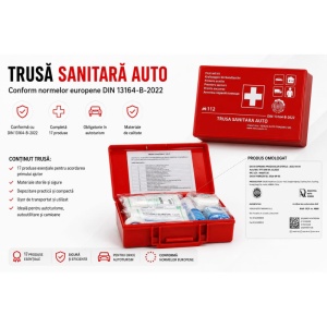 Kit siguranta auto obligatoriu cu Trusa de Prim Ajutor +Stingator Spray 1000Ml +2 triunghiuri +Vesta+Geanta transport - Img 3