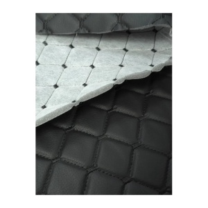 Piele ecologica neagra cu romburi si cusatura neagra pentru tapiterie auto - Img 3