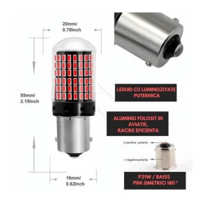 Becuri auto LED, rosu, 12V, 3000 lumeni, set de 2 bucati ATA02224 - Img 2