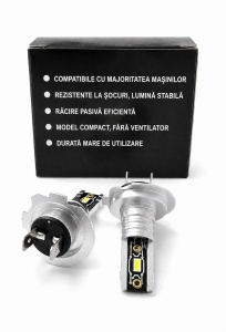 Set 2 becuri LED H7 cu Racire Pasiva prin corpul metalic