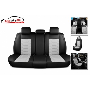Set huse scaun universale din piele ecologica negru cu gri ,set complet fata-spate - Img 3