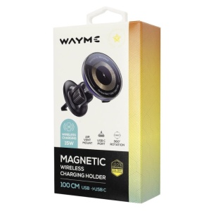 Suport magnetic pentru telefon, prindere in grila aer, cu incarcator inductiv de 15W + cablu USB USB-C 100 cm ATA3165 - Img 3