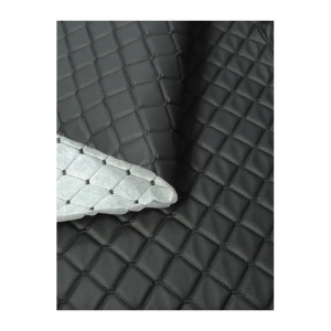 Piele ecologica neagra cu romburi si cusatura neagra pentru tapiterie auto - Img 2