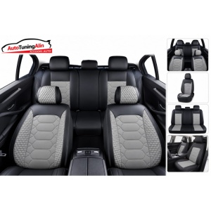 Set huse scaun universale din piele ecologica negru cu gri ,set complet fata-spate