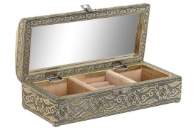 Cutie de bijuterii elegantă mică lemn cu aluminiu culoare șampaniu model Copacul Vieții