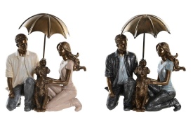 Figurină elegantă decorativă cuplu sub umbrelă cu cățel design romantic și modern