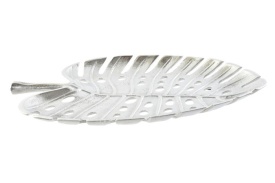 Platou decorativ model de frunză argintiu