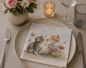 Șervețel decorativ mare de masă Kittens in flower field