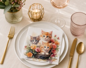 Șervețel decorativ mare de masă Three Kittens