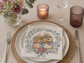 Șervețel decorativ mic de masă Owl Couple in Love