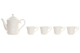 Set cafea din porțelan cu cafetieră, cești și suport elegant din bambus - Img 5
