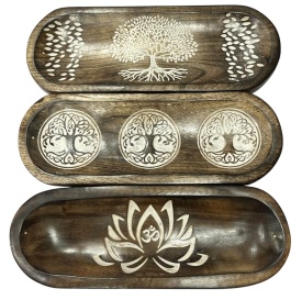 Suport decorativ lemn bețișoare parfumate design Copacul Vieții & Lotus stil boho - Img 2