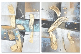 Tablou luxos de decor abstract în relief auriu turcoaz gri