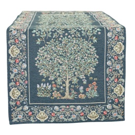 Traversă de masă Goblen „Arborele Vieții” albastru 37x100 cm – Stil William Morris - Img 3