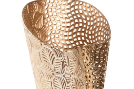 Vază mică decorativă auriu din metal cu model decupat - Img 3