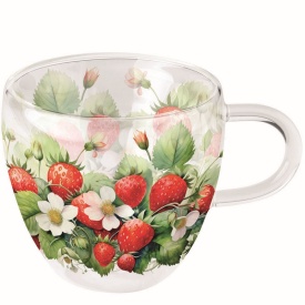 Cană sticlă perete dublu Juicy strawberries