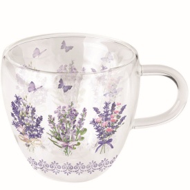 Cană sticlă perete dublu Lovely Lavender White
