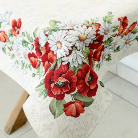 Față de masă elegantă din goblen spaniol cu maci și margarete 96x100 cm