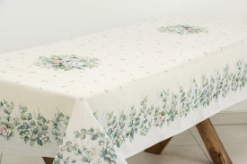 Față de masă elegantă din goblen spaniol cu trandafiri și eucalipt