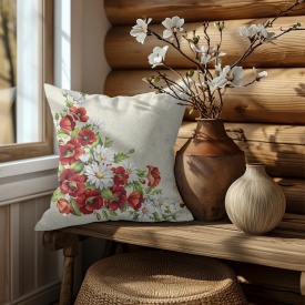 Față de pernă decor elegant din goblen spaniol cu maci și margarete 45x45 cm - Img 2