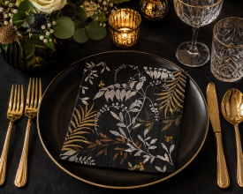 Șervețel decorativ mare de masă Luxury Leaves Black