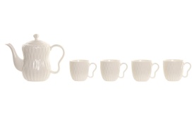 Set cafea/ceai elegant din porțelan în relief cu suport din bambus maro închis - Img 2