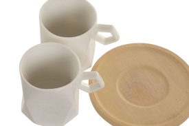 Set cafea cu farfurioare din bambus design modern, alb elegant - Img 3