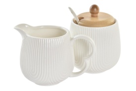 Set elegant zaharniță și recipient lapte din ceramică cu suport bambus - Img 2