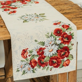 Traversă elegantă din goblen spaniol model maci și margarete 44x140 cm