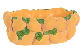 Vază/ghiveci cu decor mediteranean oval cu lămâi din ceramică