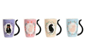 Cană ceramică cu model pisici design vesel, mâner decorativ coadă pisică - Img 3