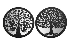 Decorațiune de perete metal cu oglindă Copacul Vieții negru