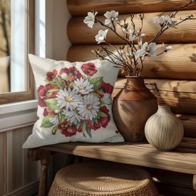 Față de pernă decorativă din goblen spaniol cu maci și margarete 45x45 cm - Img 2