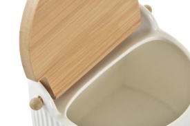 Recipient depozitare sare din ceramică cu capac din bambus design modern - Img 2