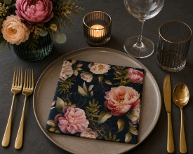 Șervețel decorativ mare de masă Peonies Composition Black