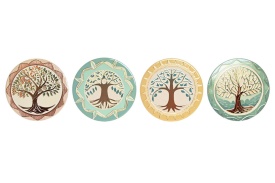 Suporturi oale decorative din ceramică cu model Copacul Vieții cu bază din plută