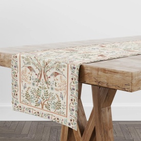 Traversă elegantă de masă din goblen stil William Morris pe fond crem