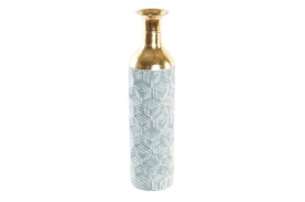 Vază modernă decorativă de podea din metal model geometric auriu cu turcoaz
