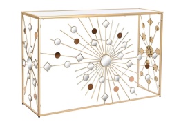 Consolă decorativă modernă din metal și sticlă culoare auriu