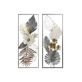 Decor elegant de perete din metal cu flori auriu gri alb