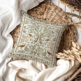 Față de pernă decorativă din goblen spaniol în stil William Morris crem